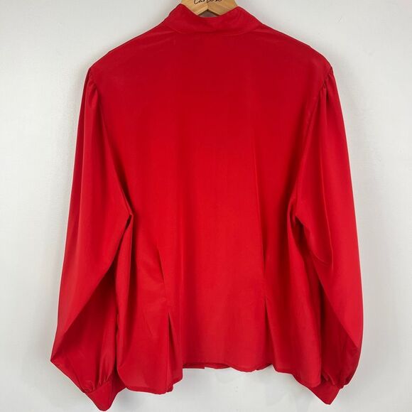 Vintage 80s Elite Women's 18 Red Long Sleeve Regal Ruffled Button Down Shirt Top - Picture 13 of 15
